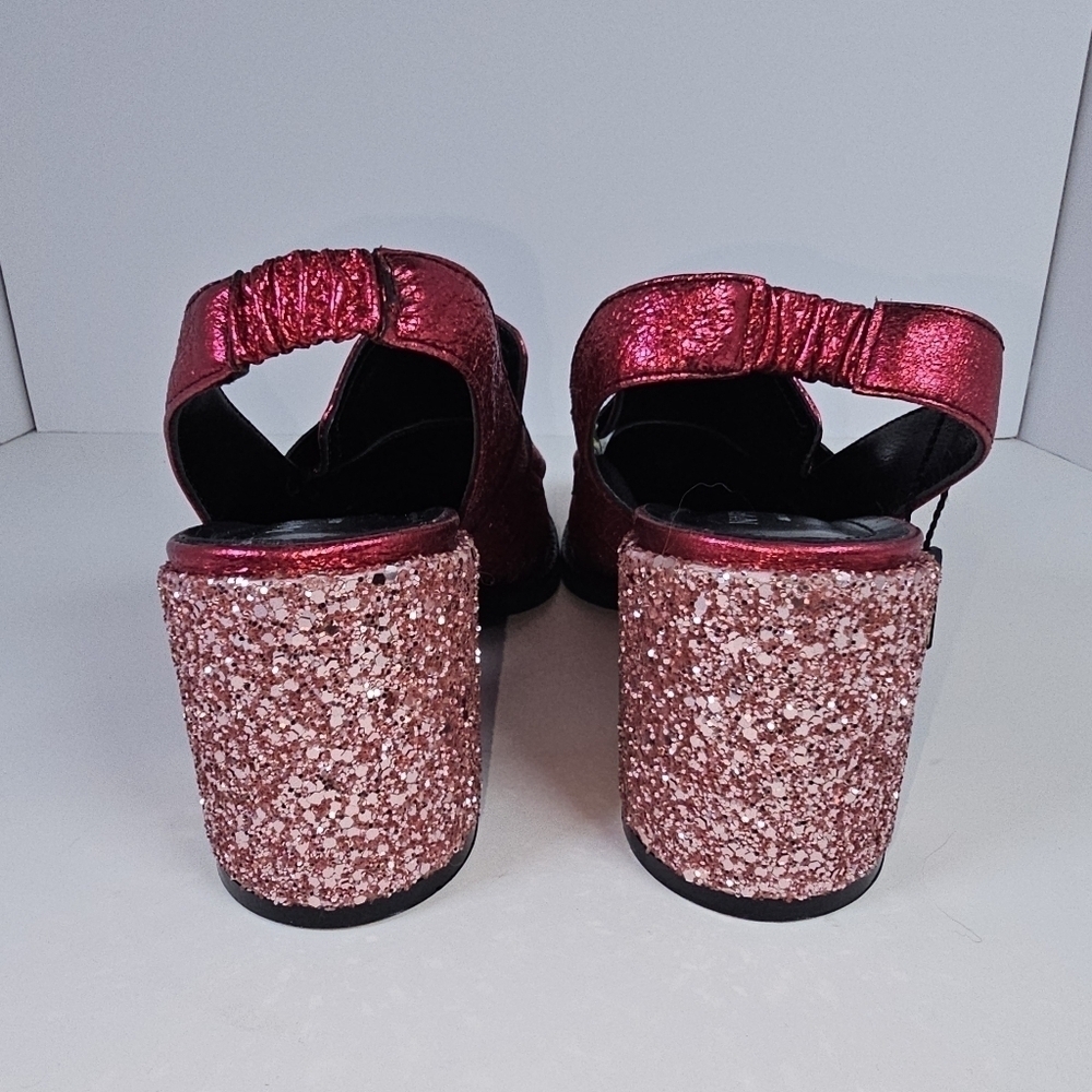 NEW Napoleoni Red Ruby Sparkly Leather Loafers Slides 39 - Picture 4 of 9